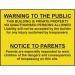 Warning to The Publicand Parents - Sav (600 X 450 Mm) 422923