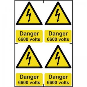 Danger 6600 Volts Sapp 100 X 150mm Pack Of 4 422996