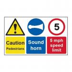 Caution Pedestrians Sound Horn 5 Mph Speed Limit 1.2 mm Recyclable Pp (500 mm X 300 Mm) 423092