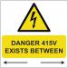Danger 415 Volts Existsbetween - Pack of 25 Sav (75 X 75 Mm) 423385