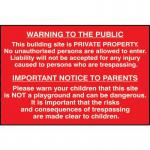 Building Site Warning to Publicand Parents - Pp (600 X 400 Mm) 423708