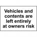 Vehicles and Contents Are Leftentirely at Owners Risk - 1.2 mm Recyclable Pp (300 X 200 Mm) 423960