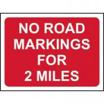 600 X 450 mm Temporary Sign& Frame - No Road Markings for 2 Miles 424212