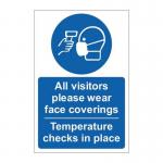 All Visitors Please Wear Face Coveringstemperature Checks in Place - 1.2 mm Recyclable Pp 200 X 300 mm 424522