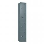 Steel Locker - Flat Top, Slate Grey Body & Door 4 Doors - Hasp & Staple Lock - H 1800 X W 300 X D 380 426461