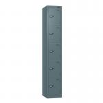 Steel Locker - Flat Top, Slate Grey Body & Door 5 Doors - Hasp & Staple Lock - H 1800 X W 300 X D 300 426465