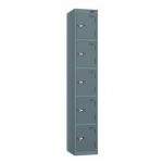 Steel Locker - Flat Top, Slate Grey Body & Door 5 Doors - Hasp & Staple Lock - H 1800 X W 300 X D 380 426467