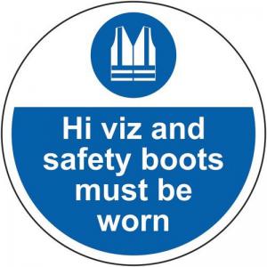 Hi Vis And Safety Boots Must Be Worn - R9 Floor Graphic 400mm Dia.