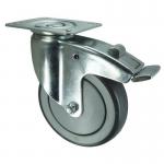 Swivel Castor, Braked, Plate Fixing, 100 mm Dia, Thermoplastic Rubber Tyred Nylon Wheel Ball Journal 427190