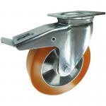 Plate Fixing Braked Swivel Castor 100 Mmpolyurethane Tyred Aluminium Wheel Ball Journal Bearing 428037