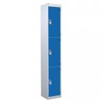 3 Door Standard Top Locker with Hasp& Staple Lock - Dark Blue - 1800 H X 300 W X 300 D mm 428417