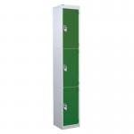 3 Door Standard Top Locker with Hasp& Staple Lock - Green - 1800 H X 300 W X 300 D mm 428419