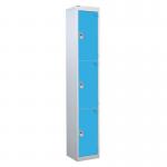3 Door Standard Top Locker with Hasp& Staple Lock - Light Blue - 1800 H X 300 W X 300 D mm 428420