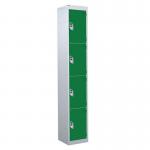 4 Door Standard Top Locker with Hasp& Staple Lock - Green - 1800 H X 300 W X 300 D mm 428426
