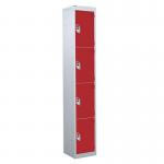 4 Door Standard Top Locker with Hasp& Staple Lock - Red - 1800 H X 300 W X 300 D mm 428429