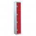 4 Door Standard Top Locker with Hasp& Staple Lock - Red - 1800 H X 300 W X 300 D mm 428429