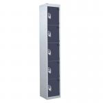 5 Door Standard Top Locker with Hasp& Staple Lock - Dark Grey - 1800 H X 300 W X 300 D mm 428432
