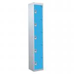 5 Door Standard Top Locker with Hasp& Staple Lock - Light Blue - 1800 H X 300 W X 300 D mm 428434