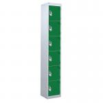 6 Door Standard Top Locker with Hasp& Staple Lock - Green - 1800 H X 300 W X 300 D mm 428440