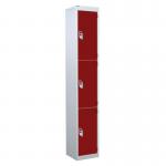 3 Door Standard Top Locker with Hasp& Staple Lock - Red - 1800 H X 300 W X 450 D mm 428464
