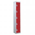 5 Door Standard Top Locker with Hasp& Staple Lock - Red - 1800 H X 300 W X 450 D mm 428478