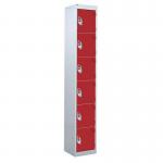 6 Door Standard Top Locker with Hasp& Staple Lock - Red - 1800 H X 300 W X 450 D mm 428485