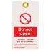 Lockout Tag with Eyelet -do Not Open (double Sided, Pack 10 Tags) 432796