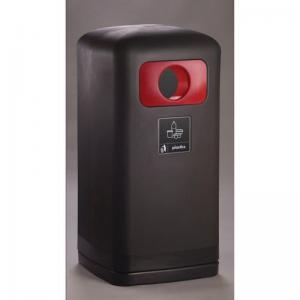 100 Litre Black Outdoor Recycling Bin, Red Plastic Waste 433687