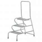 Stable Step-up Static Three Stepmesh Tread, Rear Handrail, Galvanised Finish 434815