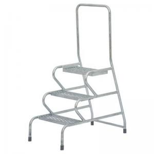Stable Step-Up Static Three Step Mesh Tread, Rear Handrail, Galvanised