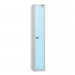 1 Tier - Steel Locker Flat Top - Pearl Silverbodyribbon Blue Door - Cam Lock - H 1800 X W 300 X D 450 435754