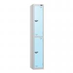 2 Tier - Steel Locker Flat Top - Pearl Silverbodyribbon Blue Door - Cam Lock - H 1800 X W 300 X D 450 435767