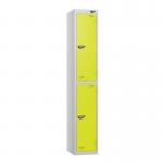 2 Tier - Steel Locker Flat Top - Pearl Silverbodylime Green Door - Cam Lock - H 1800 X W 300 X D 450 435769