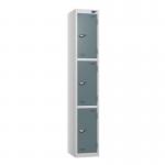 3 Tier - Steel Locker Flat Top - Pearl Silverbodyslate Grey Door - Cam Lock - H 1800 X W 300 X D 450 435770