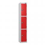 3 Tier - Steel Locker Flat Top - Pearlsilver Bodyred Door - Cam Lock - H 1800 X W 300 X D 450 435774