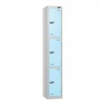 3 Tier - Steel Locker Flat Top - Pearl Silverbodyribbon Blue Door - Cam Lock - H 1800 X W 300 X D 450 435780