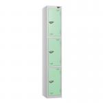 3 Tier - Steel Locker Flat Top - Pearl Silverbodymint Green Door - Cam Lock - H 1800 X W 300 X D 450 435781