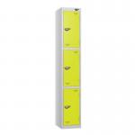 3 Tier - Steel Locker Flat Top - Pearl Silverbodylime Green Door - Cam Lock - H 1800 X W 300 X D 450 435782