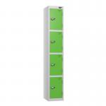 4 Tier - Steel Locker Flat Top - Pearlsilver Bodygreen Door - Cam Lock - H 1800 X W 300 X D 450 435809