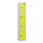 4 Tier - Steel Locker Flat Top - Pearl Silverbodylime Green Door - Cam Lock - H 1800 X W 300 X D 450 435816