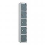 5 Tier - Steel Locker Flat Top - Pearl Silverbodyslate Grey Door - Cam Lock - H 1800 X W 300 X D 450 435817
