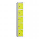 5 Tier - Steel Locker Flat Top - Pearl Silverbodylime Green Door - Cam Lock - H 1800 X W 300 X D 450 435829