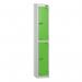 2 Tier - Steel Locker Sloping Top - Pearlsilver Bodygreen Door - Cam Lock - H 1950 X W 300 X D 450 436207