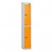 2 Tier - Steel Locker Sloping Top - Pearlsilver Bodyorange Door - Cam Lock - H 1950 X W 300 X D 450 436208