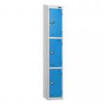 3 Tier - Steel Locker Sloping Top - Pearlsilver Bodycobalt Door - Cam Lock - H 1950 X W 300 X D 450 436218