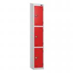 3 Tier - Steel Locker Sloping Top - Pearlsilver Bodyred Door - Cam Lock - H 1950 X W 300 X D 450 436219