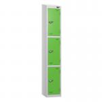 3 Tier - Steel Locker Sloping Top - Pearlsilver Bodygreen Door - Cam Lock - H 1950 X W 300 X D 450 436220