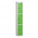 3 Tier - Steel Locker Sloping Top - Pearlsilver Bodygreen Door - Cam Lock - H 1950 X W 300 X D 450 436220
