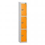 3 Tier - Steel Locker Sloping Top - Pearlsilver Bodyorange Door - Cam Lock - H 1950 X W 300 X D 450 436221