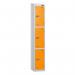 3 Tier - Steel Locker Sloping Top - Pearlsilver Bodyorange Door - Cam Lock - H 1950 X W 300 X D 450 436221